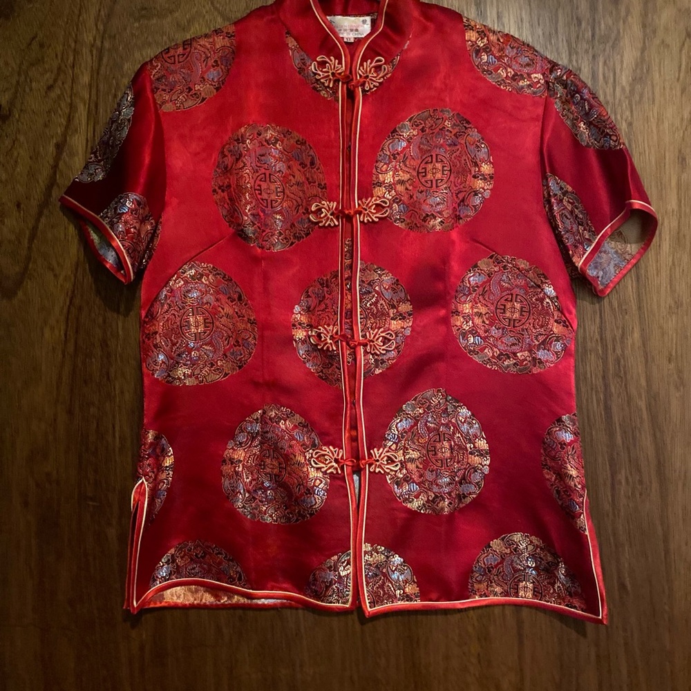 Red Satin Asian Inspired Shirt Jacket